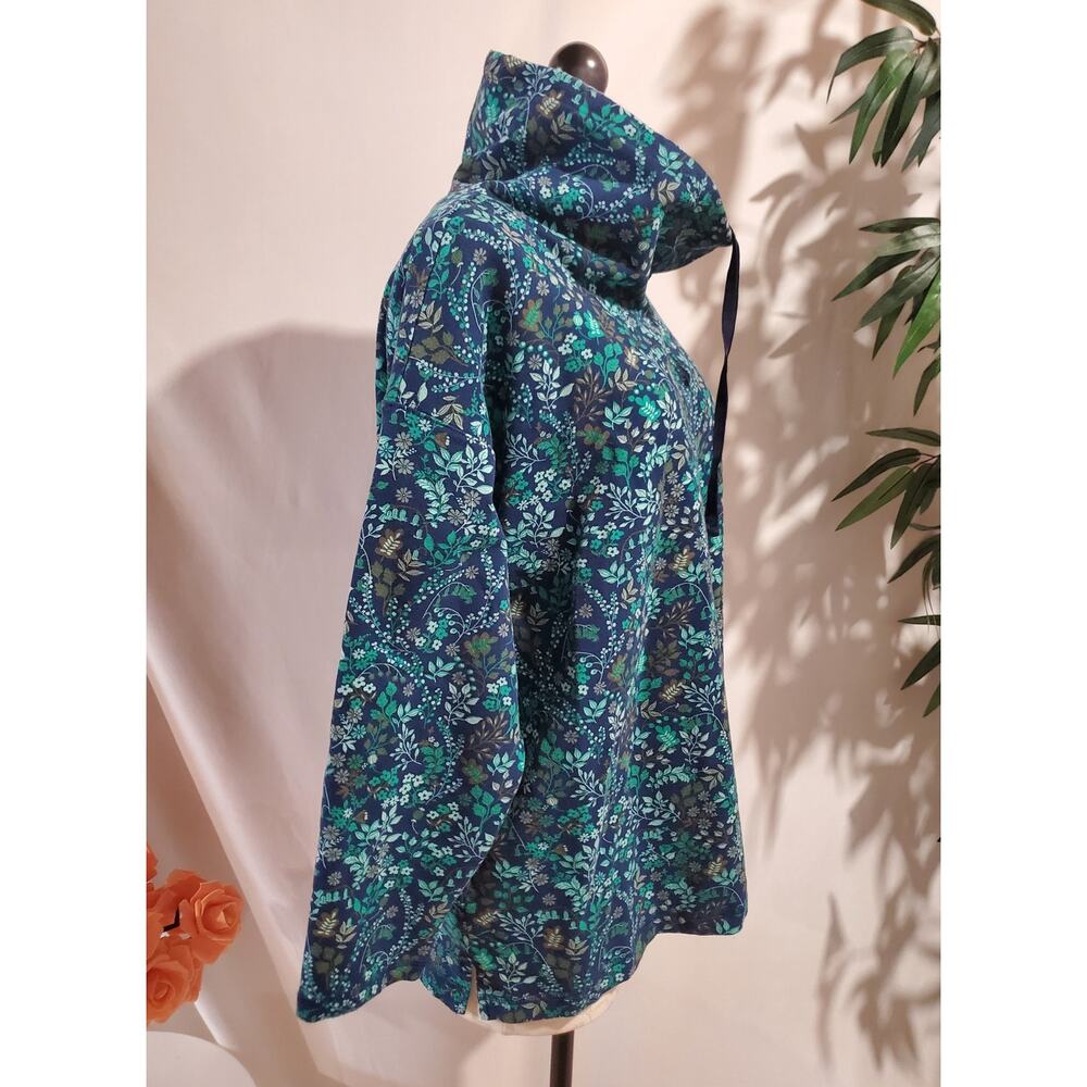 T by Talbots Floral Cowl Drawstring Sweatshirt Top Size 2XP Blue Stretch Cotton - Picture 4 of 10